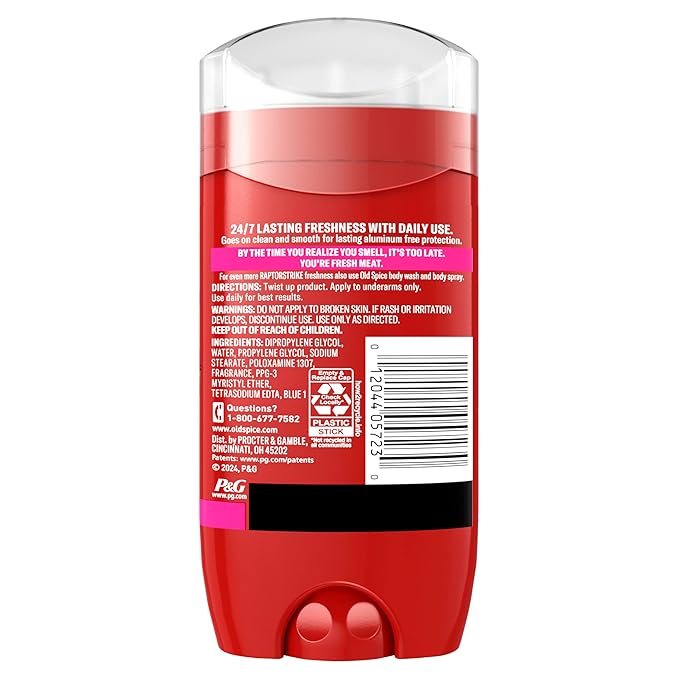 Old Spice Aluminum Free Deodorant for Men 24/7 Odor Protection 24/7 Freshness &amp Lasting Scent Goes on Clear Raptorstrike with Dark Berry Scent 3.0 oz (Pack of 3)
