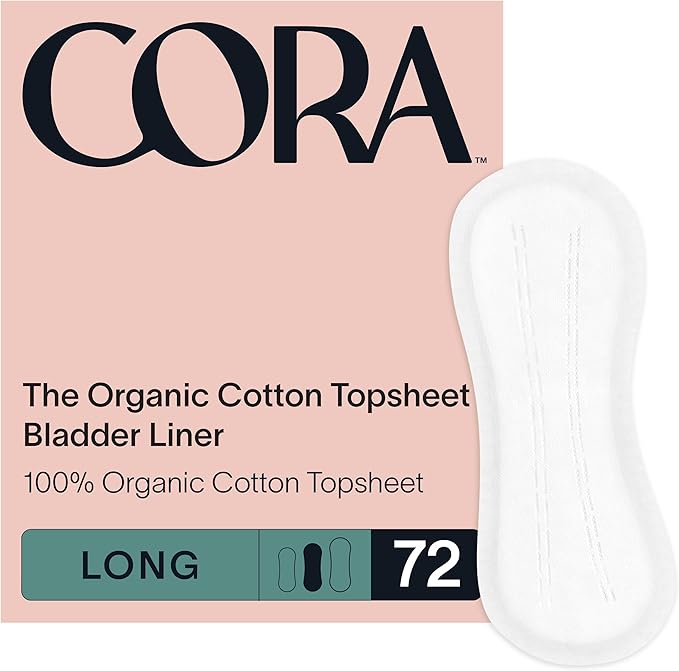 Cora Organic Feminine Care | Menstrual Period Cup (Size 1) and 72 Long Bladder Liners | Incontinence &amp Postpartum Pads | Eco-Conscious | Bundle Pack