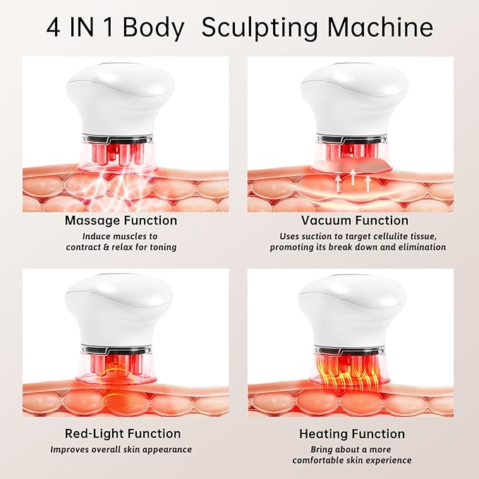 4 in 1 Body Sculpting Machine-Lymphatic Drainage Massager with 4 Adjustable Functions:HeatingCuppingRed Light &amp Massage for Belly Waist Arms Legs and Face