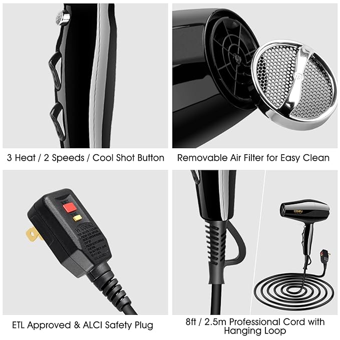 Professional 1875W Negative Ions Ceramic Quick Drying Hair Dryers and 1875W Folding Ceramic Lightweight Blow Dryer