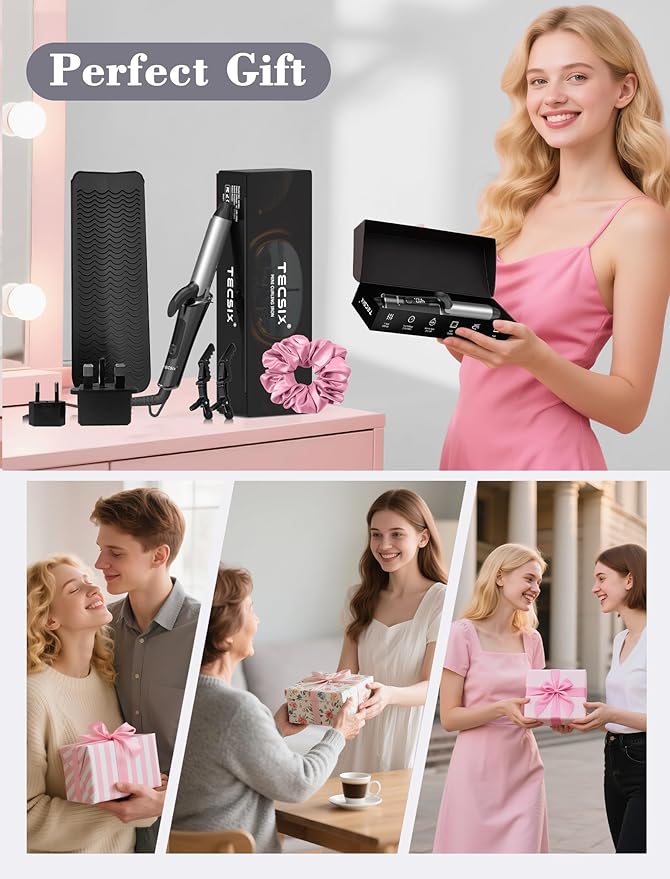 Travel Curling Iron 1 InchDual Voltage Curling Iron 110-240V with European PlugSmall Curling Wand for Women &amp Short Hair 5 Temp Digital Settings Auto-Off Anti-Scald CoverHeat-Resistant pad(G