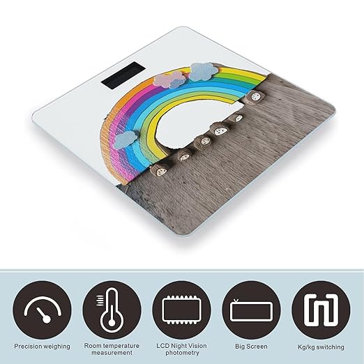 Small Rainbow Scale for Body Weight Anti-Slip Digital Bathroom Scale Sturdy Toughened Glass Weighing Scales High Precision Safe Rounded Corners Smart Scales