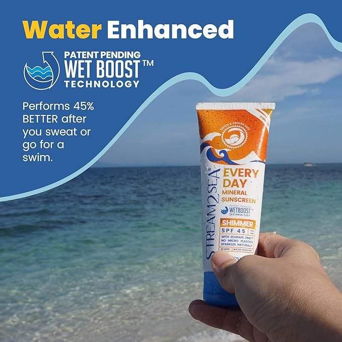 SPF 45 Every Day Shimmer Mineral Sunscreen | 2.5 Fl Oz Biodegradable Paraben Free &amp Reef Safe Sunscreen | Non-Greasy Lightweight &amp Shimmer Mineral Protection Against UVA &amp UVB for Face &