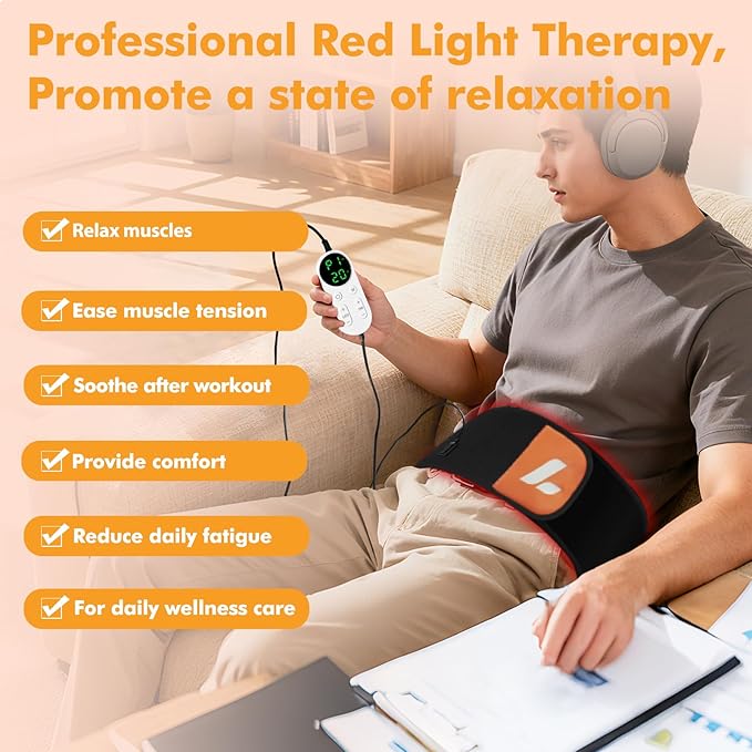 Red Light Therapy Belt with Remote 120 LEDs 660nm &amp 850nm Infrared Light Therapy Wrap for Body 20W Highest Power Timer 5 Level Adjustable LEDs Light Therapy Belt for Back Shoulder Waist Muscle