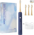 Bamboo Electric Toothbrush for AdultsSonic Electric Toothbrush with 4 Bamboo Heads Soft Castor Oil Bristles 5 Modes Smart Timer Sonic Technology IPX7 Waterproof 70-Day Battery Life-Navy