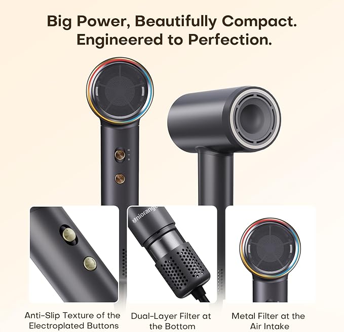 High Speed Hair Dryer 110000 RPM with 200 Million Negative Ions Ionic Blow Dryer Frizz Free Fast Drying for Women Low Noise Lightweight Thermo Control for All Hair Types