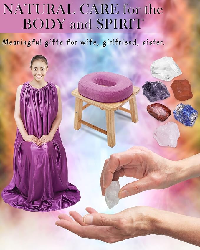 Garybank V Steam Kit with Healing Crystal Yoni Seat with Crystals &amp Stones for Women V Steam at Home Kit Vaginial Detox &amp Postpartum Care Vaginal Steaming Chair Gown &amp Cushion (No Ste