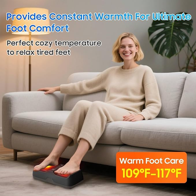 Electric Foot Massager with Heat – Premium Shiatsu Foot Massage Device Portable Rechargeable Design for Home Office &amp Travel