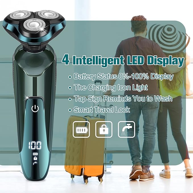 Electric Razor for Men 3-in-1 Shaver with Floating Blades for Nose Hair &ampSideburnsReplacement Blades Pop-up Trimmer IPX7 Waterproof Travel Lock Wet &amp Dry Use Face Shaving Grooming Trave