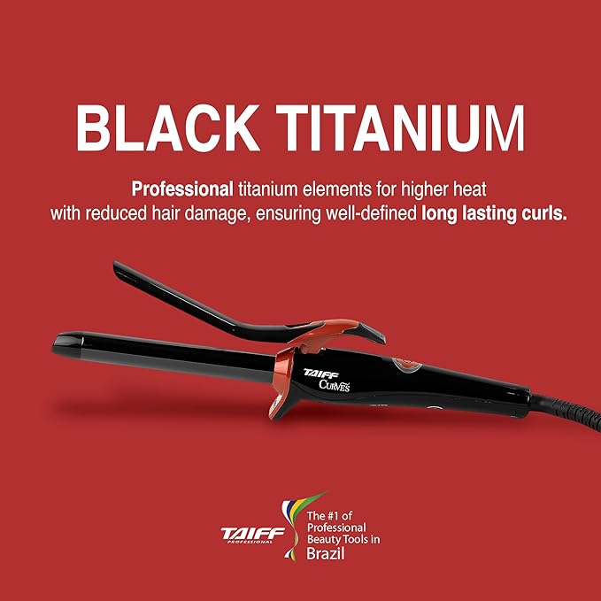 TAIFF Curves Professional Black Titanium Curling Iron – High-Performance Hair Curler &amp Rizadora para Cabello with Dual Voltage | Fixed Temperature 410°F | 3/4”