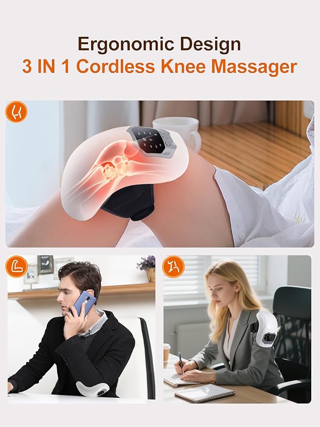 Cordless Portable Knee Massager with Heat 3 Vibration Modes 3 Heating Levels for Pain Relief LED Screen and Adjustable Straps Gifts for Adults MomWomen and Men