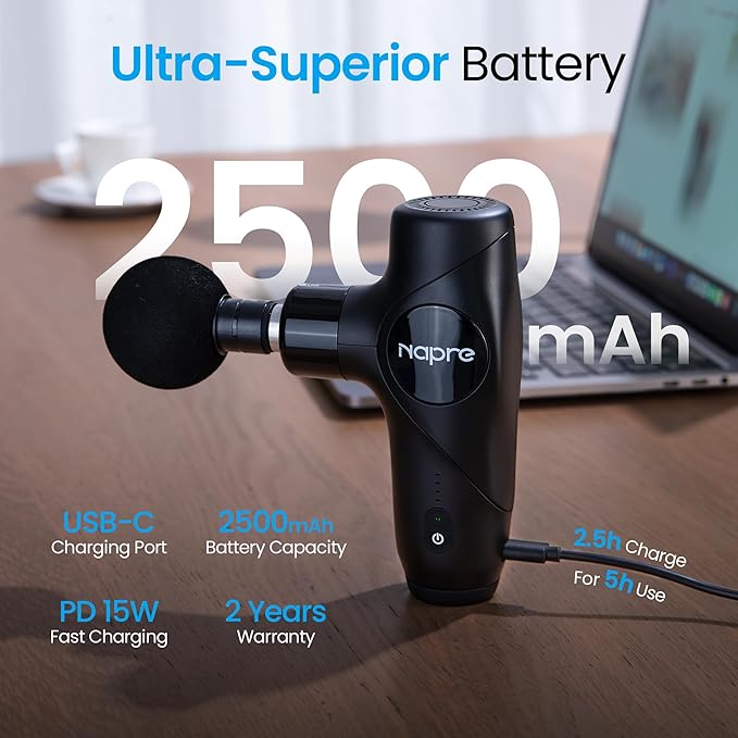 NAPRE 3-in-1 Detachable Massage Gun with HeatMini Massage Gun Deep Tissue with Extension HandlePortable Handheld Percussion Muscle Massager for Back/Neck/BodySmall &amp Quiet5 Heads