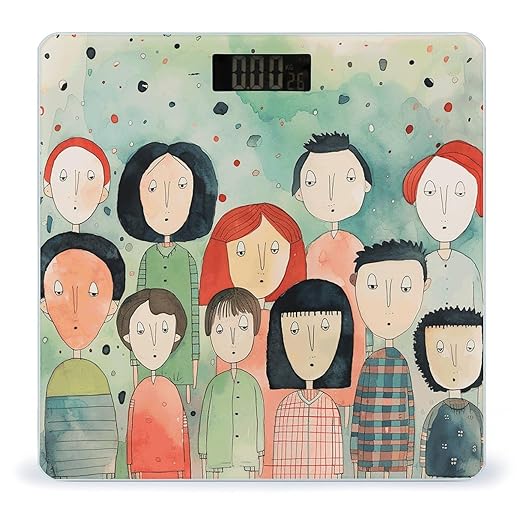 Primitive Art Style Scale for Body Weight Anti-Slip Tempered Glass Digital Bathroom Scales Clear LCD Display Weighing Scale Safe Rounded Corners Smart Scales