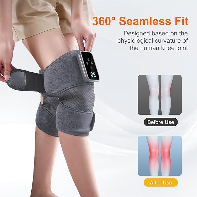 Knee Massager Cordless with Heat for Pain Relief Electric Heated Knee Brace - Knee Heating Pad with 6 Heat Levels &amp 9 Vibration Warm Gifts for Men Women Dad Mom (Grey Pair)
