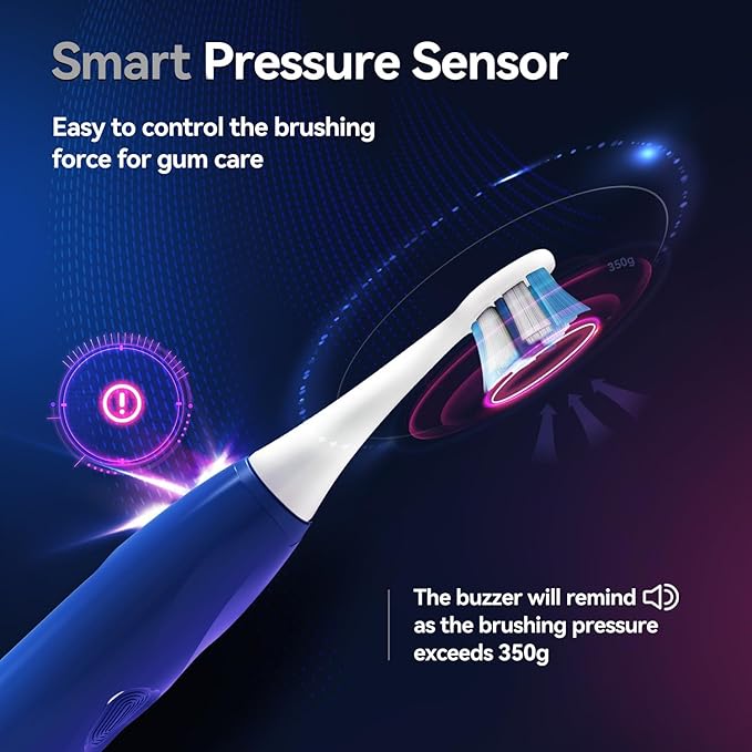 SEAGO Electric Toothbrush with 8 Soft Bristle Heads for Adults Pressure Sensor 5 Modes with 2 Minutes Build in Smart Timer Rechargeable Travel Toothbrush with Brush Hold and Travel Case(2752Blue)
