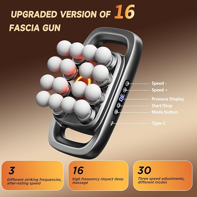 Upgraded 16-Head Massage Gun Deep Tissue Percussion Massager Muscle Massage Gun for Back Shoulders Legs Body Muscle Pain Relief Gifts for Men and Women
