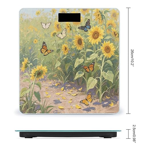 Sunflowers Print Bathroom Scale for Body Weight Bathroom Digital Electronic Weighing Scale with Back Lit LED Display Sturdy Tempered Glass Weight Watchers Scales 400lb