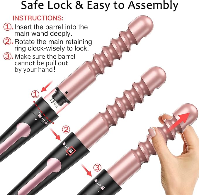 Curling Iron Curling Wand Set Instant Heat Up Hair Curler with Interchangeable Tourmaline Ceramic Barrels 0.35 to 1.25