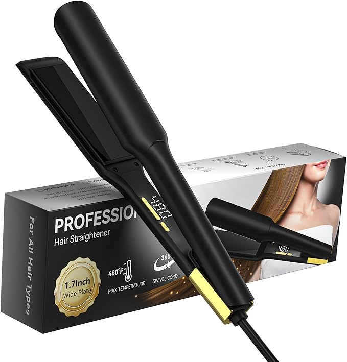 UKLISS MCH Heating Hair Straightener 2 in 1  1.75 Inch Wide Plates 170℉ to 480℉ Wide Temperature Range 30-Second Fast Heat Up Reduces Heat Damage (Black)