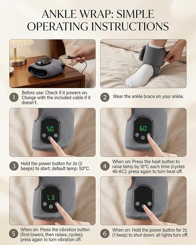 Triple Therapy Foot Massager Nerve Stimulator Portable Foots Renew Device Cordless Power Wrap Renew Device Method for Neuropathy with 3 Vibration and 5 Heat Level(2pcs)