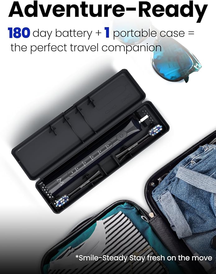 Electric Toothbrush for Adults 180 Days Battery Life Rechargeable Sonic Toothbrush with 4 Brush Heads Smart Timer 55000VPM for Deep Cleaning &amp Whitening with 5 Modes Travel Case Black