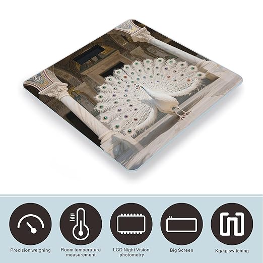 White Peacock Weight Scale Large Digital Bathroom Scales with Bright LED Display Non Slip Digital Scale and Step On Fashion Weighing Machine for Body
