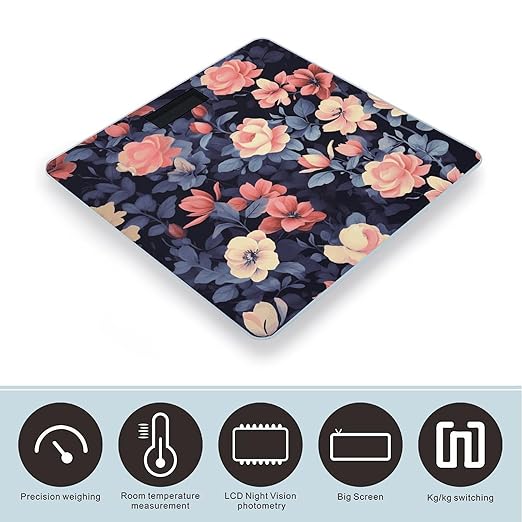 Vintage Floral Smart Scale for Body Weight Accurate Bathroom Scale with LED Display Digital Weight Scales Weighing Machine High Precision Scales for Bath Home