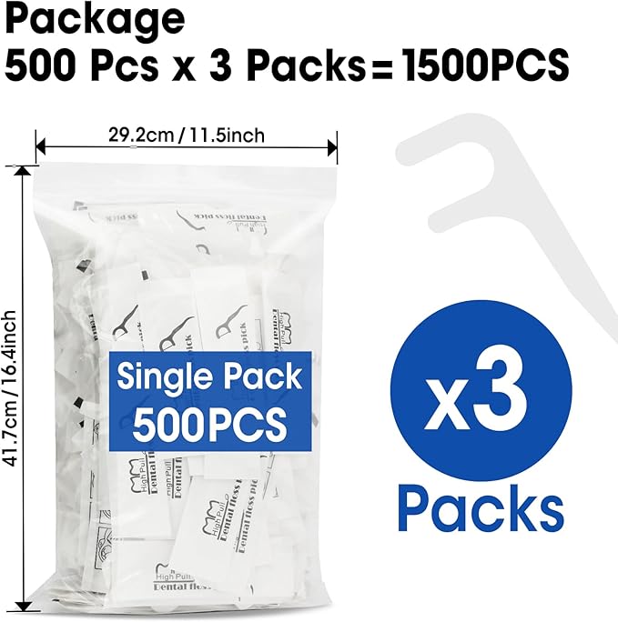 AZEN 1500 Count Dental Floss Bulk Individually Wrapped Floss Picks Toothpicks Flossers for Adults Ideal Travel Flossers for Deep Cleaning
