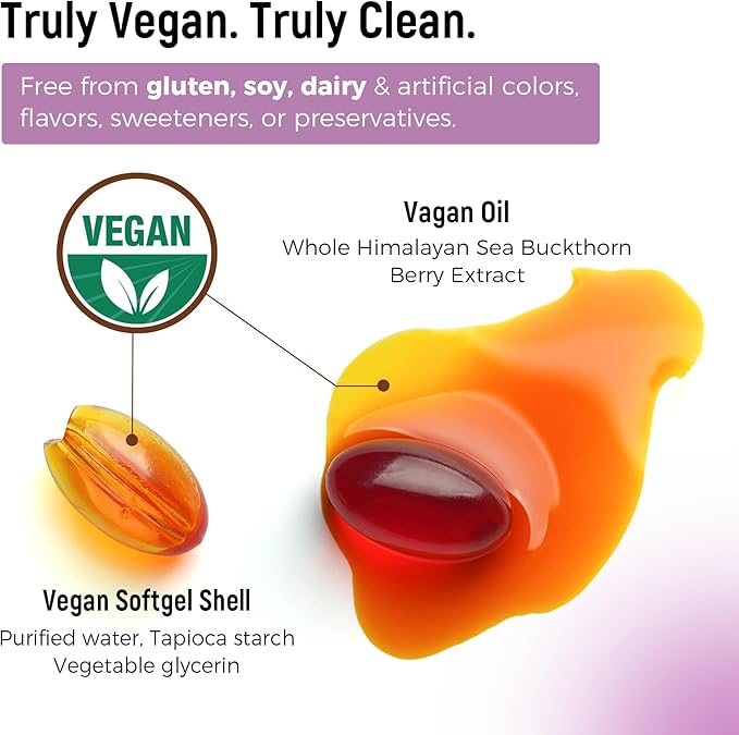 Vaginal Moisture Oral Soft Gel Capsules for Dryness &amp Moisture Organic Sea Buckthorn Oil Capsules Nourishing Wetness &amp Hydration USDA-Certified Women Sea Buckthorn Vaginal Moisturizer Omega