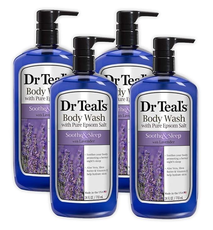 Dr Teal's Epsom Salt Body Wash 4-Pack (96 Fl Oz Total) Soothe &amp Sleep with Lavender