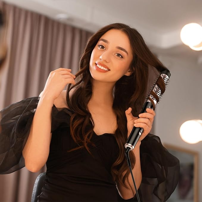 5 in 1 Curling Wand Hair Curling Iron Brush Anti-Tangle HairThermal Brush Curler with 4 Heating Levels 360 Rotatable Cable 5 Interchangeable Barrels