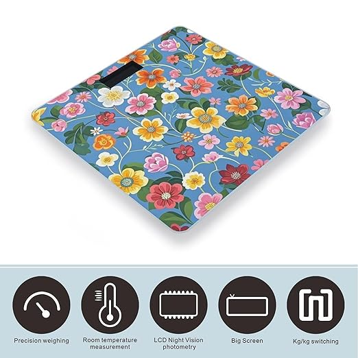 Floral Background Scale for Body Weight Highly Accurate Digital Bathroom Body Scale Digital Bathroom Scales for People Anti-Slip Large LCD Display Smart Scales