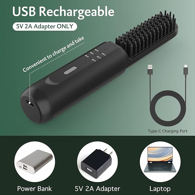 Beard Straightener for Men Portable Cordless Heated Hair &amp Beard Straightening Brush with Anti-Scald &amp Ionic Technology 3 Temperature Setting Comb for Home Travel