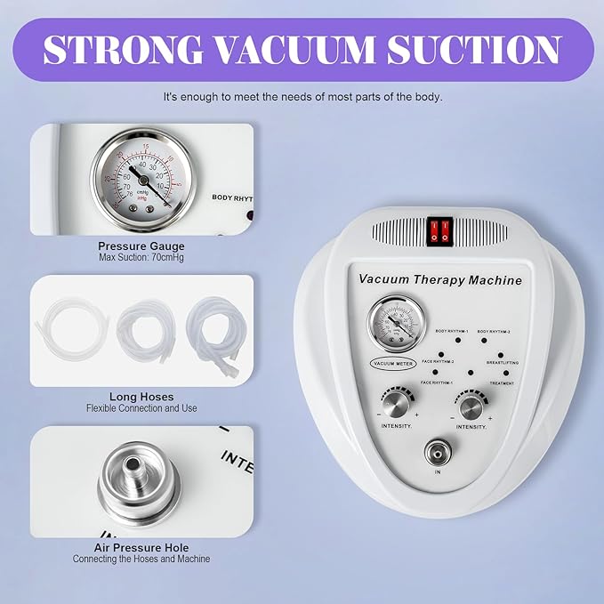 Vacuum Therapy Machine Body Massage Cupping Machine Vacuum Therapy Massage Body Shaping Skin Rejuvenation Machine with 24 Cups and 3 Heads for Salon SPA Back Face