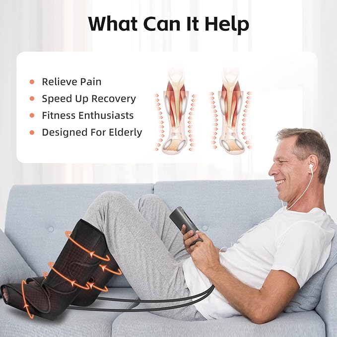SHINE WELL Leg Massager with Heat and Compression Legs Massage for Circulation and Pain Relief Foot and Calf Massager for Swelling Heated Air Compression Machine Wellness Gift for Mom Dad