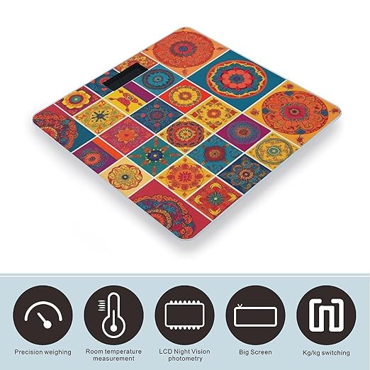 Smart Scale for Body Weight Digital Bathroom Weighing Scale Energy Saving Scale Vintage Oriental Mandala