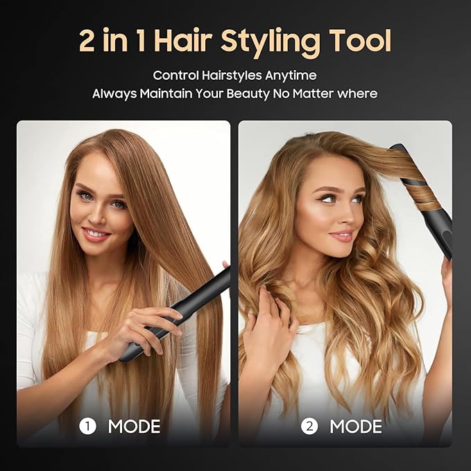 Cordless Hair Straightener and Curler 2 in 1 Portable Mini Flat Iron &amp Curling Iron Fast Heating &amp Titanium Plate Straightener with 4 Adjustable TempTravel Size Preferred Gifts