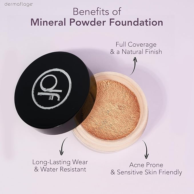 Dermaflage Mineral Powder Foundation - Full Coverage Talc-Free &amp Lasting Matte Finish - Natural Ingredients with Antioxidants - Safe for Sensitive Skin &amp Made in USA - Bronze Medium
