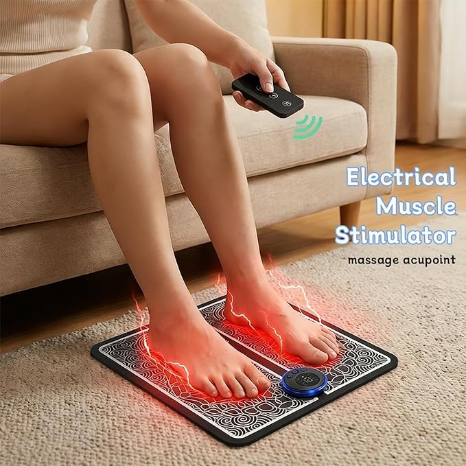 Foot Massager Mat for Relaxes Muscles Foot Plate Muscle Stimulator with Remote Control 8 Massage Modes 19 Intensity Levels Suitable for Both Office and Home Use (1 Set)