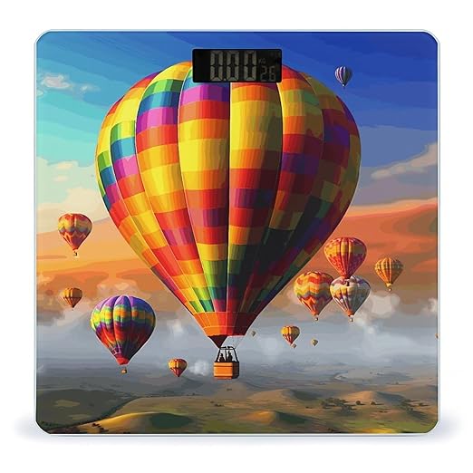Hot Air Balloons Scale for Body Weight High Precision Digital Weight Scales with LCD Display Anti-Slip Sturdy Slim Tempered Glass Bathroom Scale for Home Use