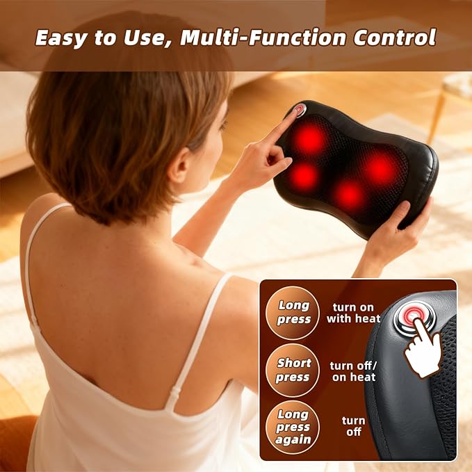 Zenopax Shiatsu Neck and Back Massager with Heat 3D Deep Tissue Kneading Cordless Rechargeable Electric Massage Pillow for Muscle Pain Relief Use at Home Car Office Gifts for Men Women