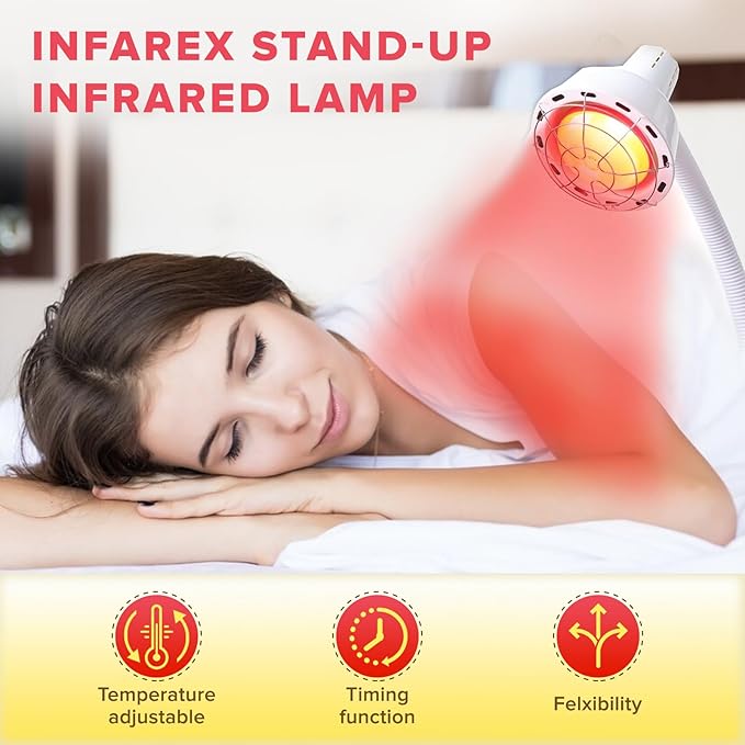 Infarex Stand-up Infrared Lamp | 275W Red Light Therapy Heat Bulb 3000h 110V | Rotating Adjustable Portable | Pain Relief Muscle Aches | Home Spa Dermatology Clinic Beauty Salon