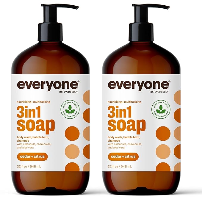 Everyone 3-in-1 Soap Body Wash Bubble Bath Shampoo 32 Ounce (Pack of 2) Cedar and Citrus made with Essential Oils for Men and Women