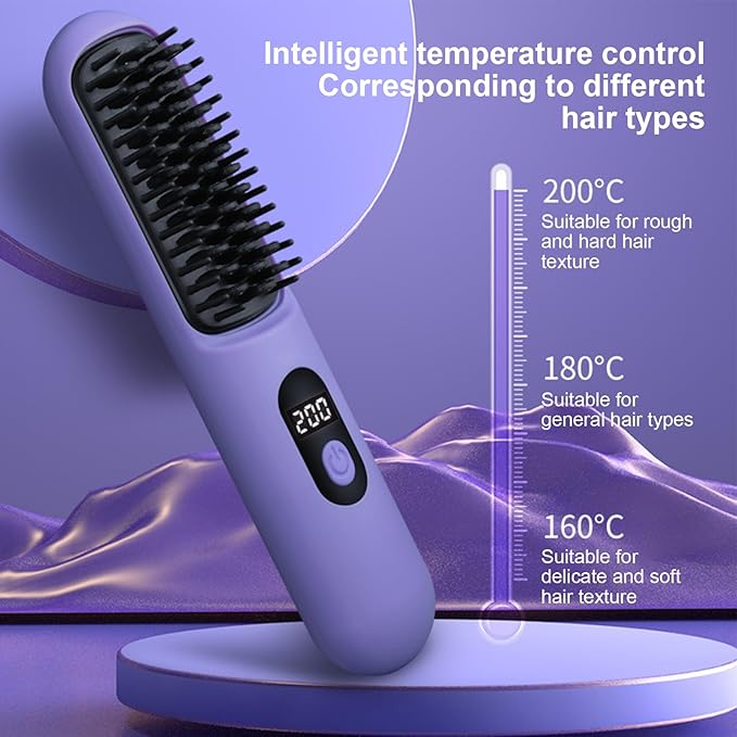 Hair Straightener 3-Position Temperature Adjustment Cordless Hair Straightener Dual MCH Ceramic chip Heating Hair Straightener Brush Brush Suitable for Home and Salon (Purple)