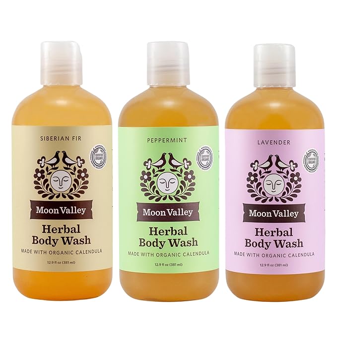 Moon Valley Organics Herbal Body Wash Lavender Peppermint Siberian Fir All Natural Ingredients No Parabens Vegan Moisturizing Essential Oils Variety 3 Pack