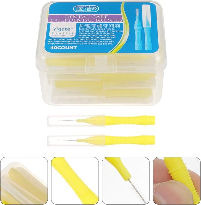 EXCEART 40pcs Interdental Picks Dental Brush Picks Dental Floss Interdental Cleaners Yellow 0.4mm