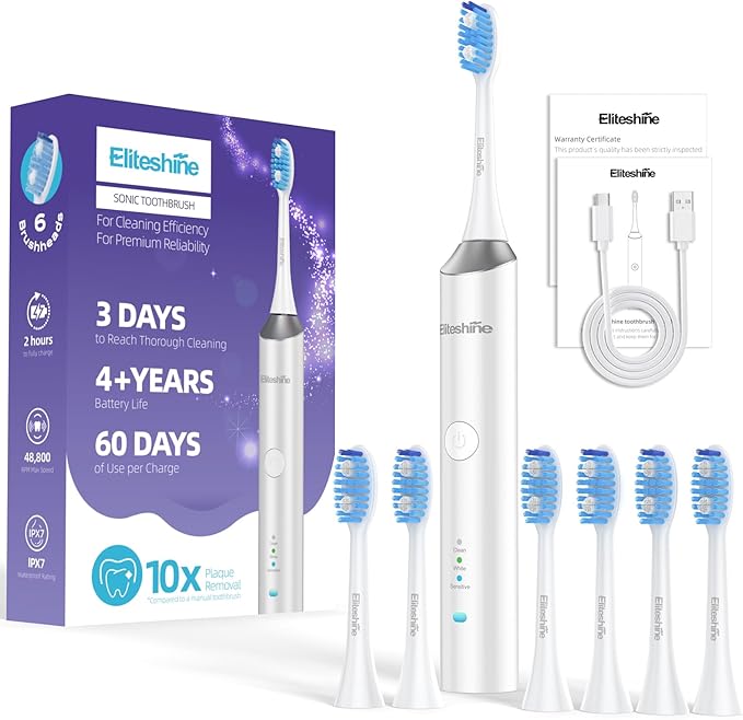 Sonic Electric Toothbrush for Adults and Teens5+Years Battery Life 48800 Quiet Operation RechargeableGenuine Waterproof Operated Powered Tooth BrushRelieveToothHealthProblems