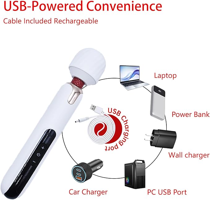 Cordless Electric Back Massager Long Handle Big Handheld Muscle Massager Rechargeable with Multiple Speed Settings