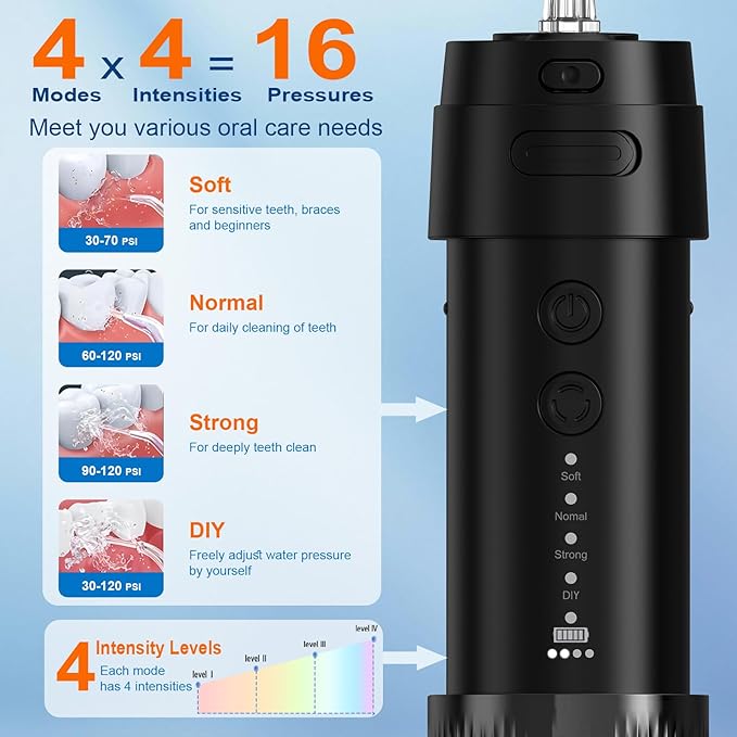 2026 New Portable Water Flosser for Teeth 4 Modes &amp 4 Intensity Levels Mini Small Design with Exquisite Travel Case Removable Tank IPX7 Waterproof Cordless Dental Oral Irrigator (Black)