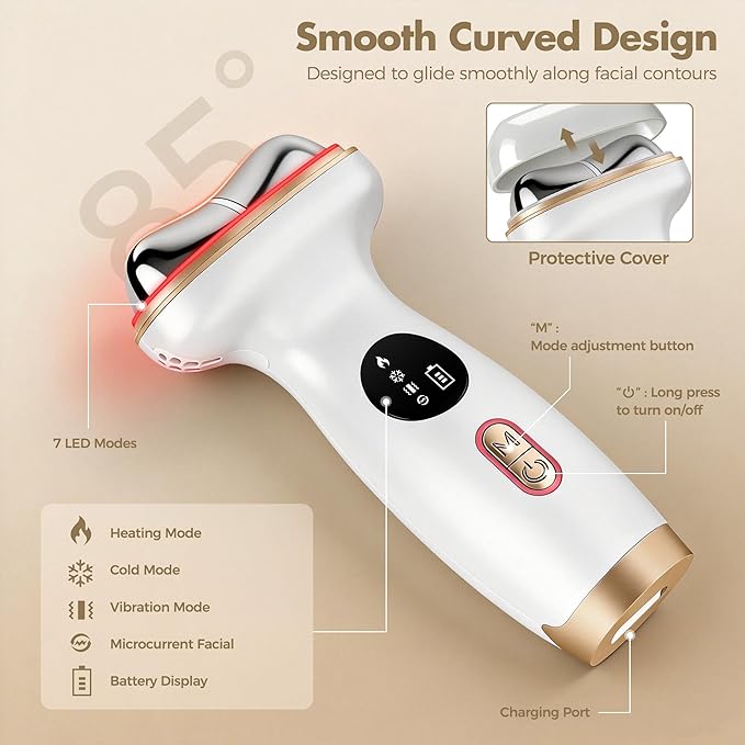 Heating Facial Massager for Neck and Face Electric Gua Sha Cold Face Depuffer to Shaping and Reduce Swelling Improves Skin Elasticity
